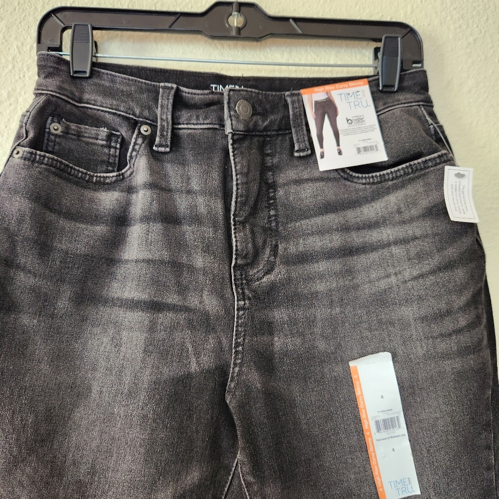🔥Time&True High Rise Curvy Skinny Womens Charcoal Denim Jeans Size 4/28 - Picture 4 of 9
